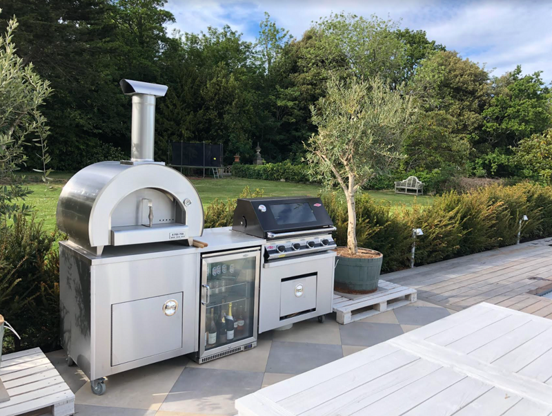 Beefeater 1200E Built-In 4 Burner Gas BBQ Outdoor Kitchen, Piccolo Pizza Oven and Fridge
