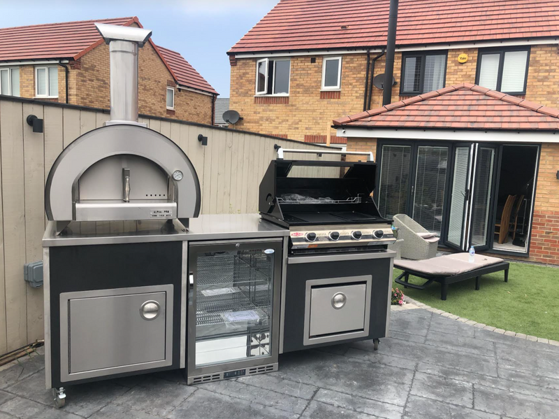 Beefeater 1200E Built-In 4 Burner Gas BBQ Outdoor Kitchen, Piccolo Pizza Oven and Fridge