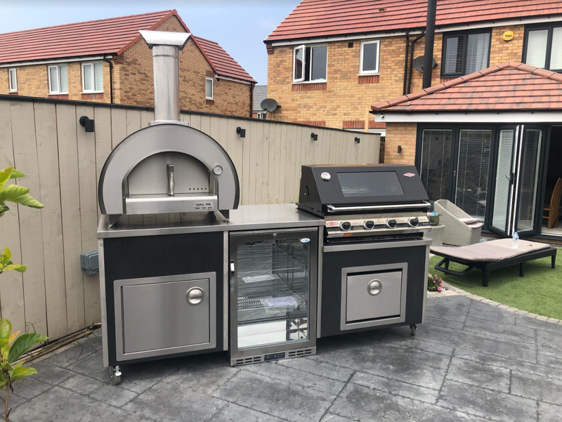 Beefeater 1200E Built-In 4 Burner Gas BBQ Outdoor Kitchen, Piccolo Pizza Oven and Fridge