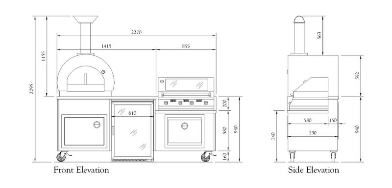 Outdoor Kitchen Piccolo Pizza Oven Open Shelve and Fridge