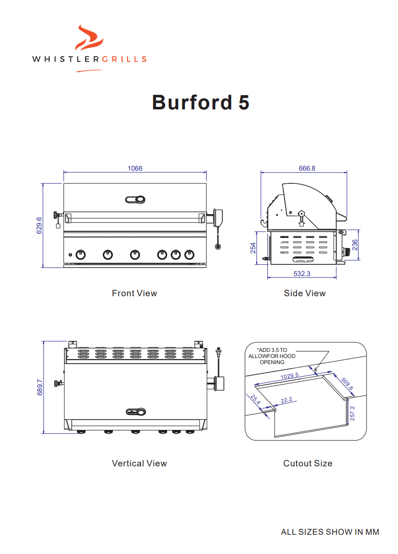 Whistler Burford 5 Burner Barbecue with Rotisserie and Weather Cover