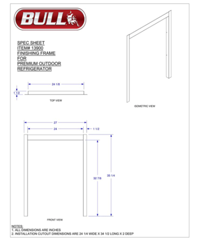 Bull outdoor rated refrigerator finishing frame