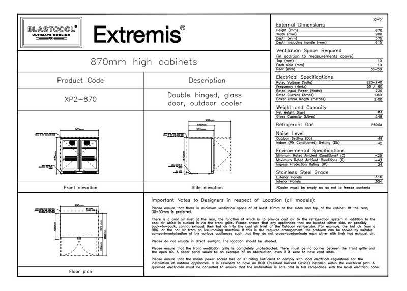 Blastcool Double Outdoor Fridge with Glass Doors