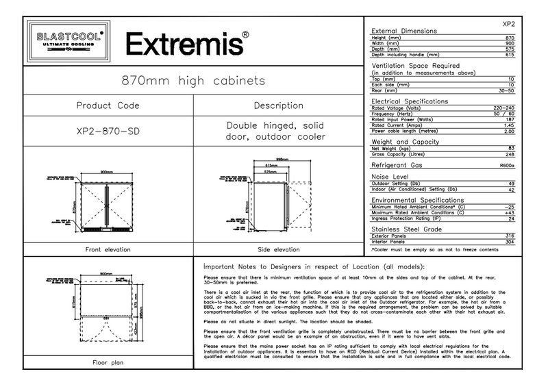 Blastcool Double Outdoor Fridge with Solid Doors