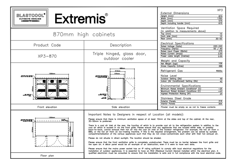 Blastcool Triple Outdoor Fridge with Glass Doors