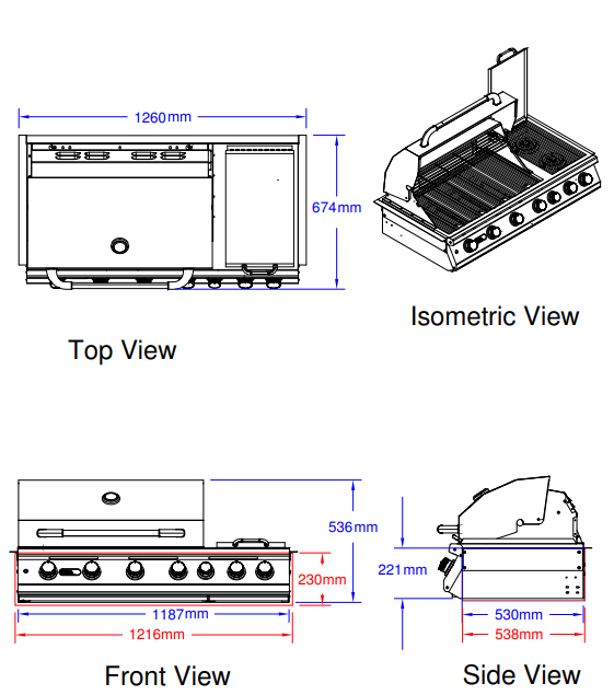 Bull  Built-in 7 Burner Gas BBQ Grill - Stainless Steel