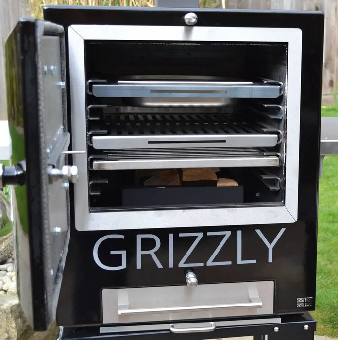 Grizzly Commercial Charcoal Oven and Smoker Grill Complete including Stand & Cover - Black