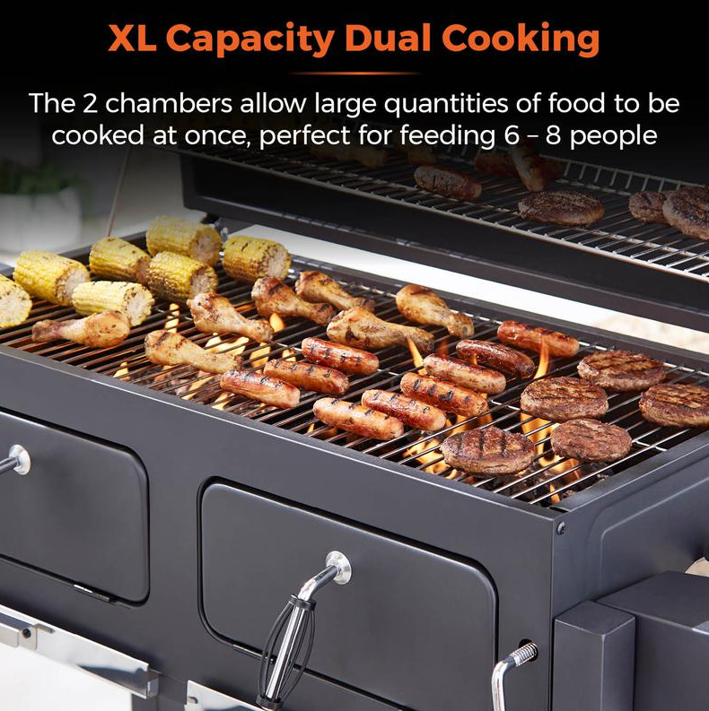 Ignite Duo XL BBQ Grill with Adjustable Charcoal Grill and Temperature Gauge