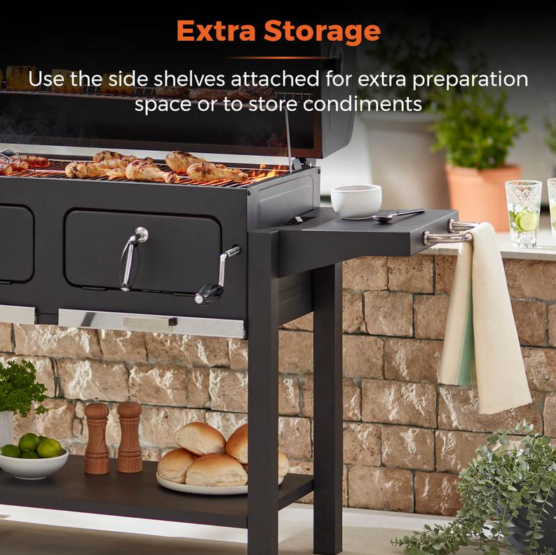 Ignite Duo XL BBQ Grill with Adjustable Charcoal Grill and Temperature Gauge