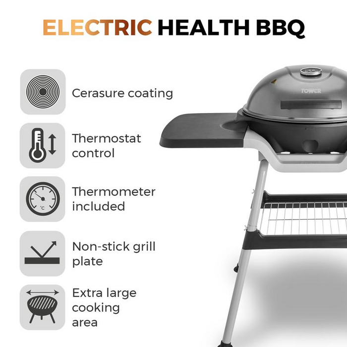 XL Indoor Outdoor Electric BBQ Grill and Griddle with Wings and Thermometer Black