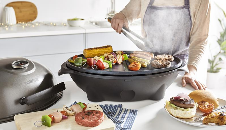 XL Indoor Outdoor Electric BBQ Grill and Griddle with Wings and Thermometer Black