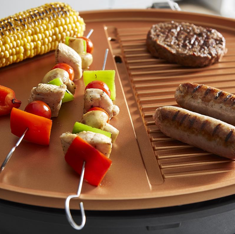 Cerasure+ Copper 2400W Electric BBQ Grill and Griddle with Wings and Thermometer Copper