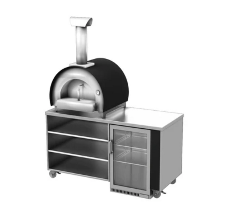 Outdoor Kitchen Piccolo Pizza Oven Open Shelve and Fridge