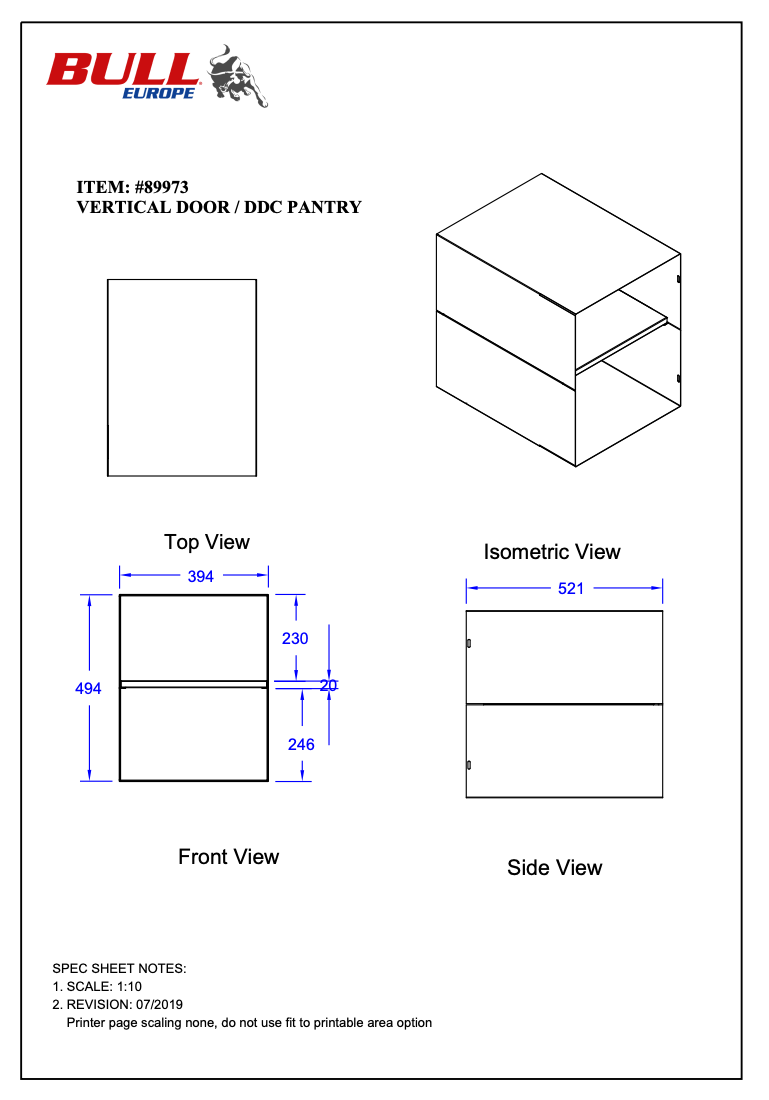 Bull Pantry Lining + Middle Shelf Combos/Vertical Door - 76cm