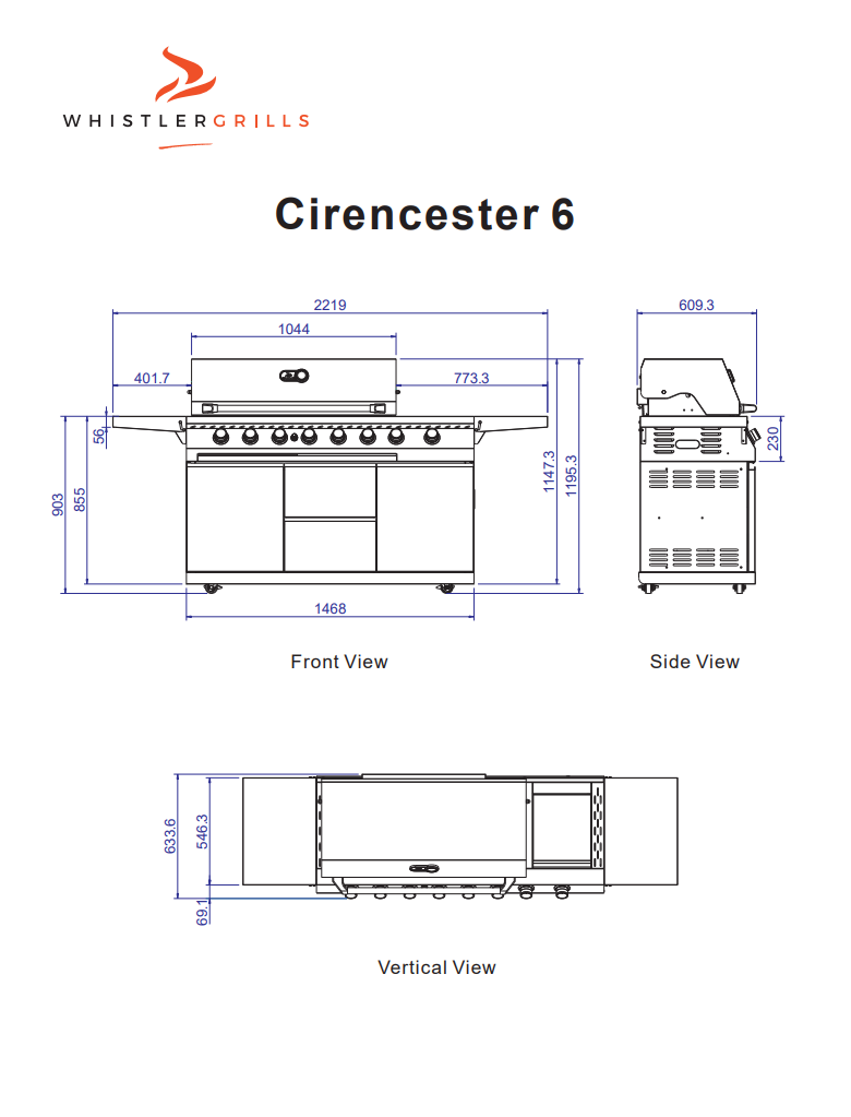 Whistler Cirencester 6 Burner Barbecue with Side Burner + Rotisserie + Cover