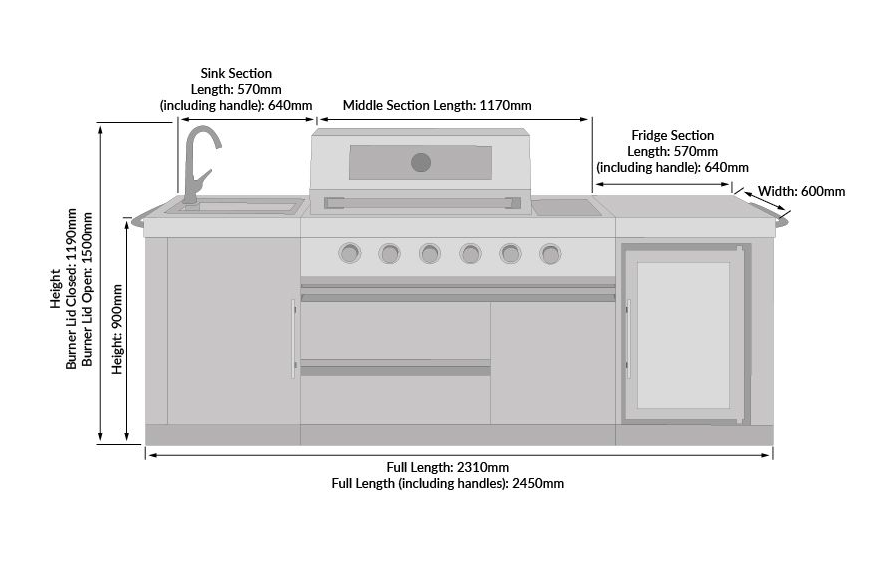 Norfolk Outdoor kitchen - 4 burner +  Fridge + Sink