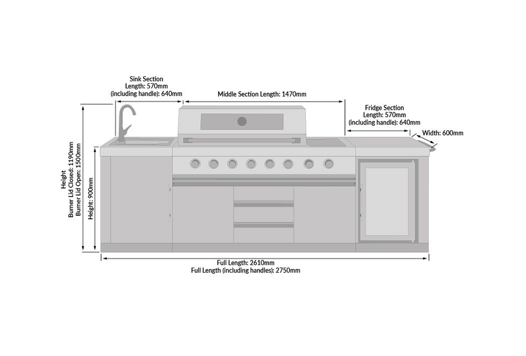 Norfolk Outdoor kitchen - 6 burner +  Fridge + Sink