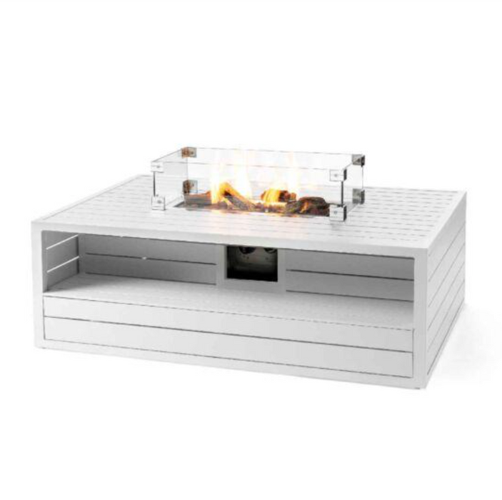Happy Cocooning Aluminium Rectangular Cocoon Fire Pit with Burner and Glass Screen - White