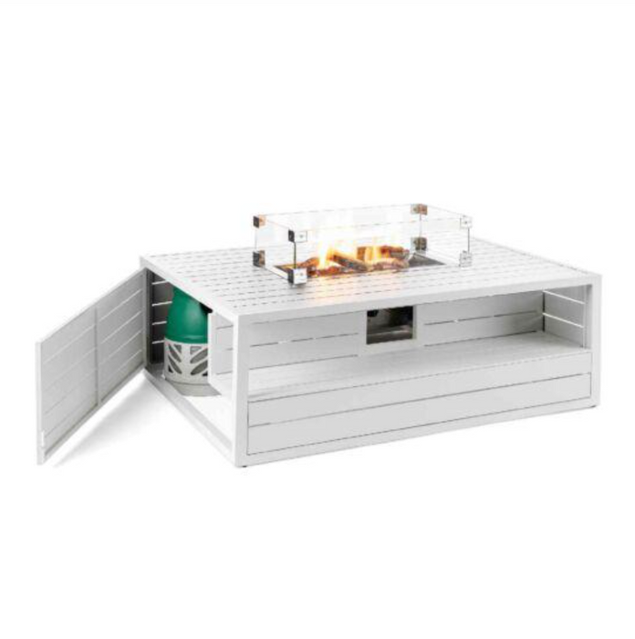 Happy Cocooning Aluminium Rectangular Cocoon Fire Pit with Burner and Glass Screen - White