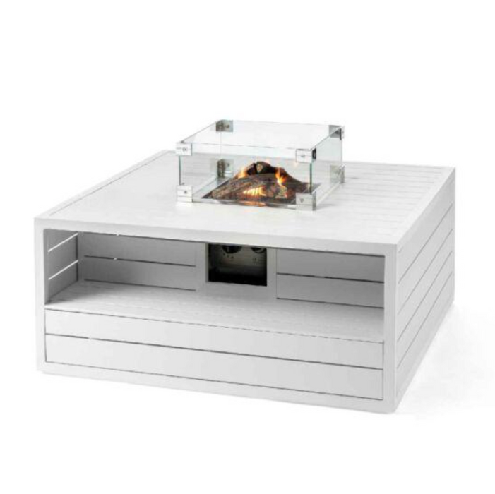 Happy Cocooning Aluminium Square Cocoon Fire Pit with Burner and Glass Screen - White