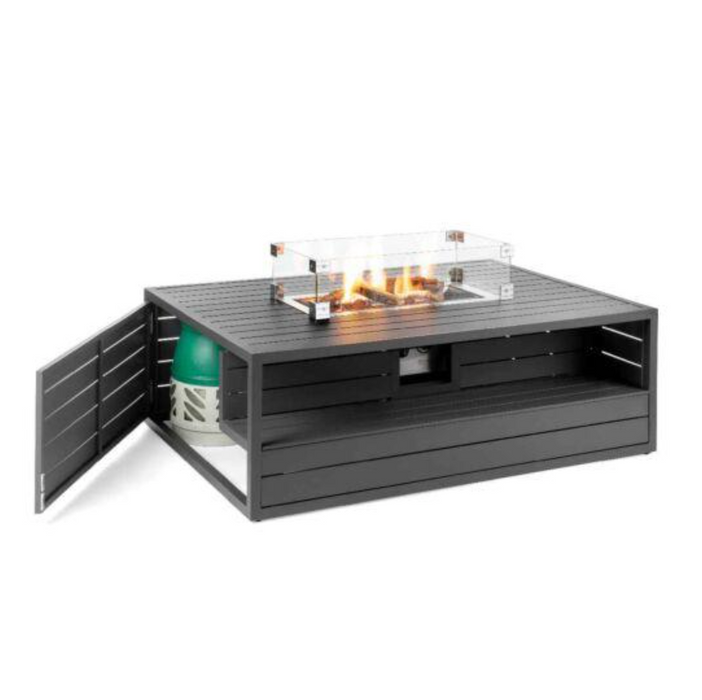 Happy Cocooning Aluminium Rectangular Cocoon Fire Pit with Burner and Glass Screen - Anthracite