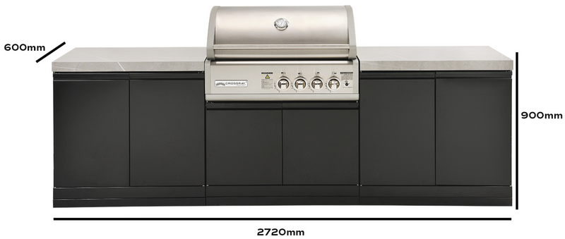 GrandPro Outdoor Kitchen with CrossRay 4 Burner BBQ, - 2.8m