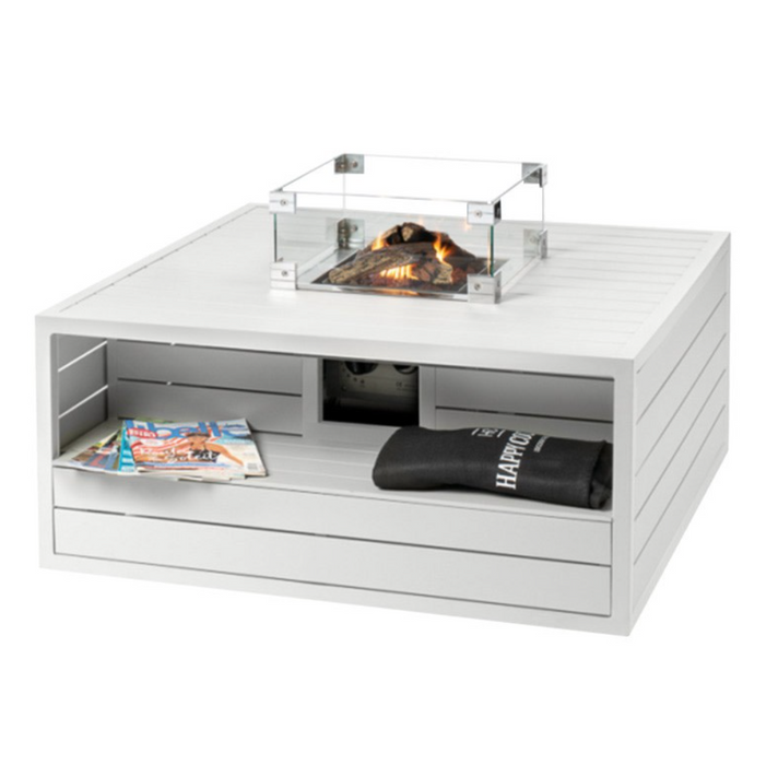 Happy Cocooning Aluminium Square Cocoon Fire Pit with Burner and Glass Screen - White