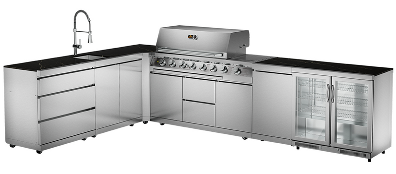 Whistler Outdoor Kitchen 6 Burner BBQ, Sink and Fridge | Stroud | 2.3 x 3.5Meters