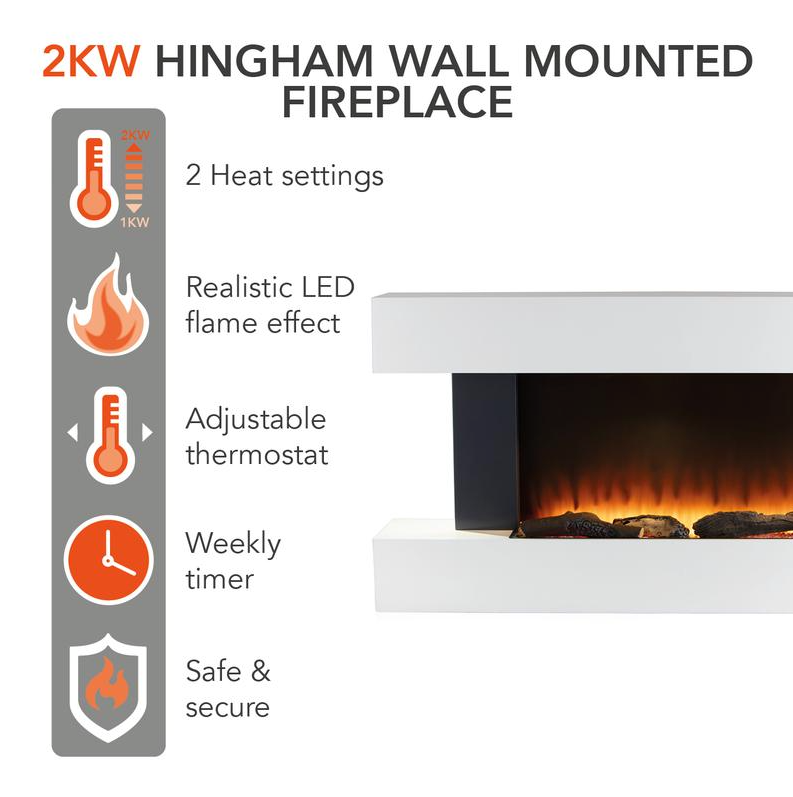 Hingham Wall Mounted Fireplace Suite White