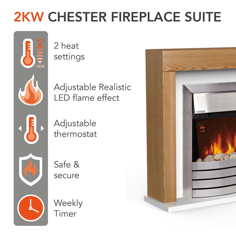 Chester 2KW Fireplace Suite Oak Effect