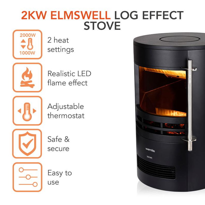 Elmswell Round Contemporary Flame Effect Stove 2KW