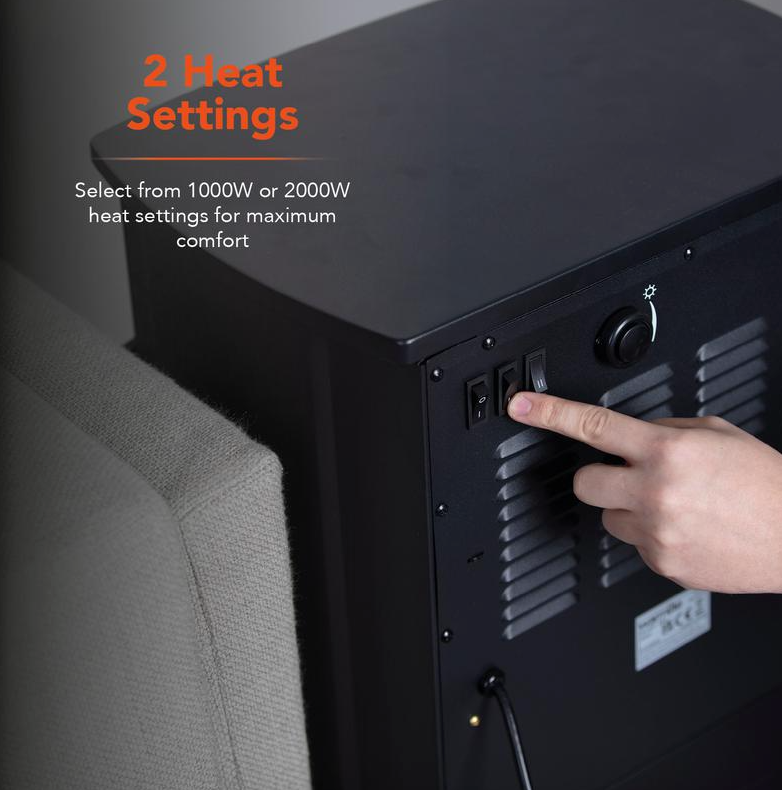 Ambleside Log Effect Stove Heater Black 2KW