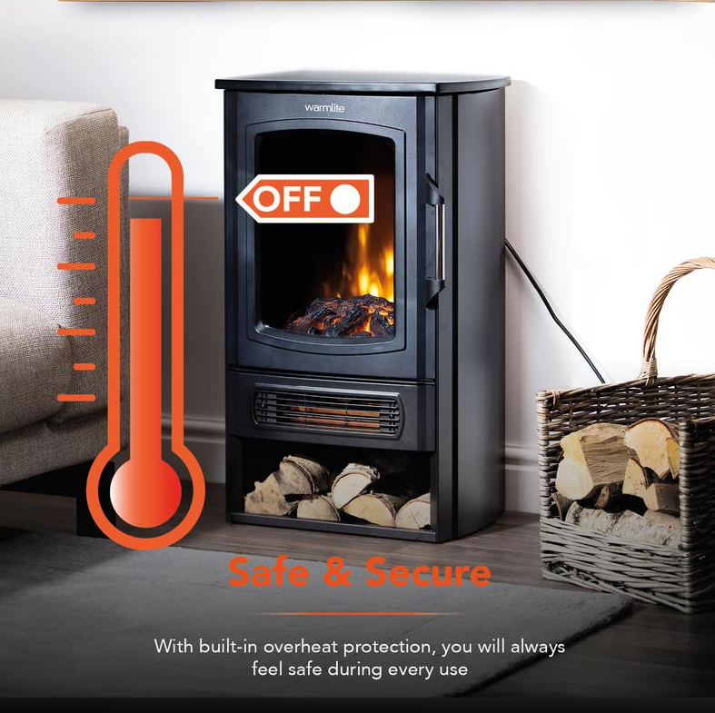 Ambleside Log Effect Stove Heater Black 2KW