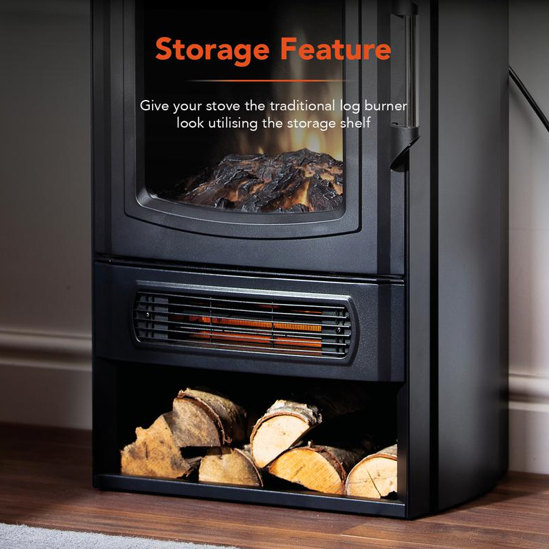 Ambleside Log Effect Stove Heater Black 2KW