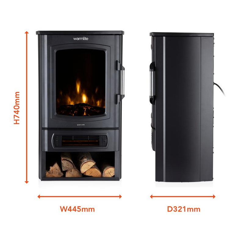 Ambleside Log Effect Stove Heater Black 2KW