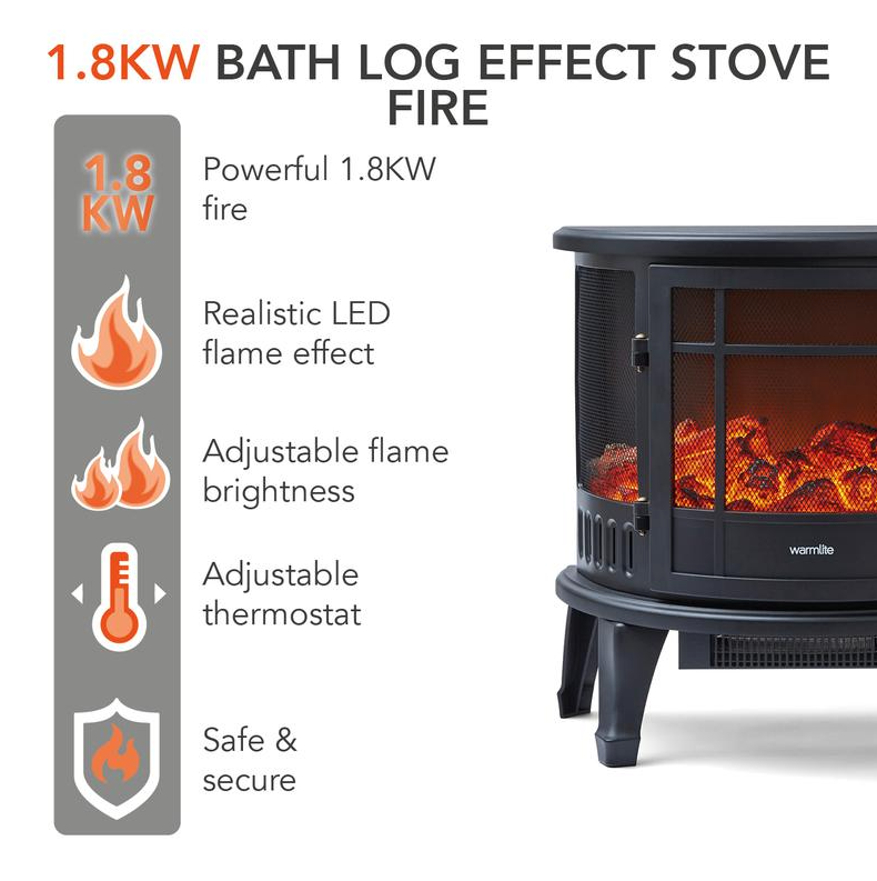 Bath Log Effect Stove Fire Black 1.8KW