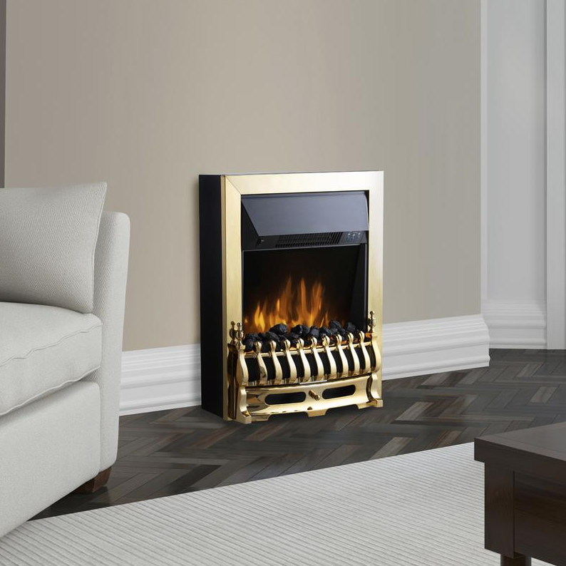 Whitby 2KW Electric Fire Inset with Remote Control Brass