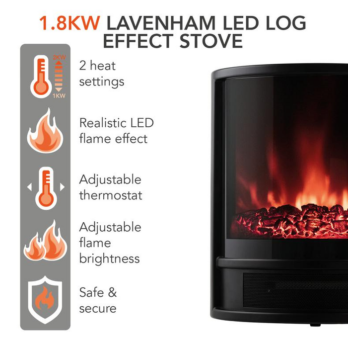 Lavenham Log Effect Fire Stove Black 1.8KW