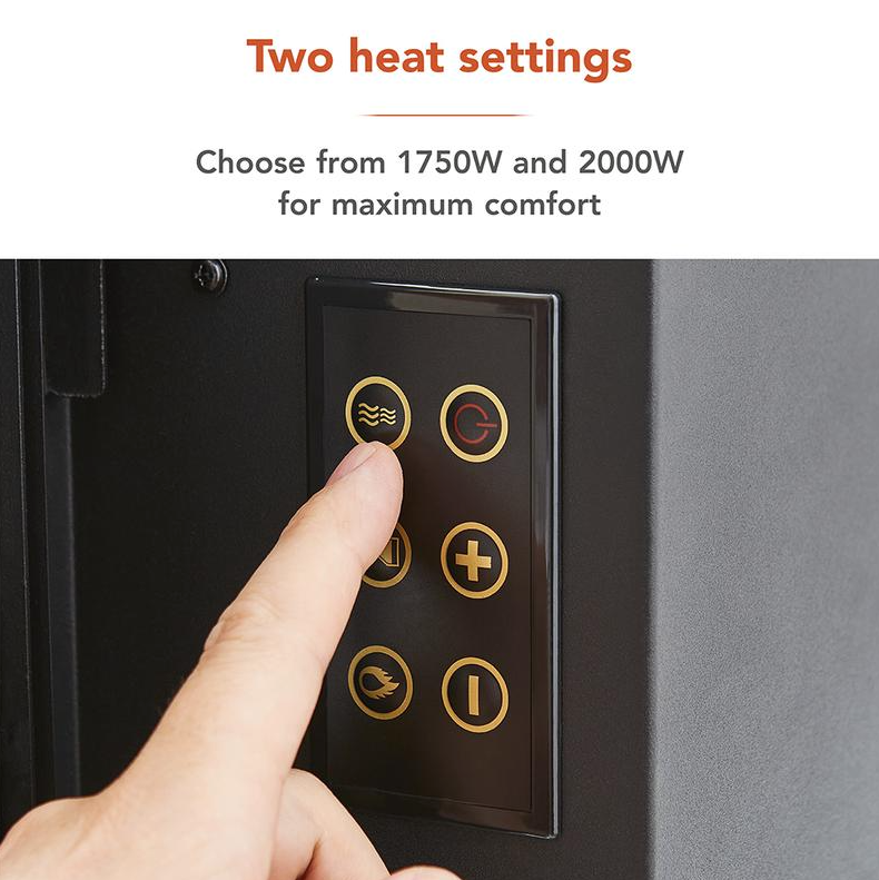 Curved Glass Wall Mounted Fireplace with Weekly Timer 22 Inch