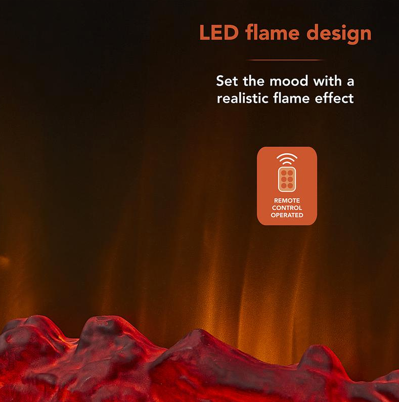 Curved Glass Wall Mounted Fireplace with Weekly Timer 22 Inch