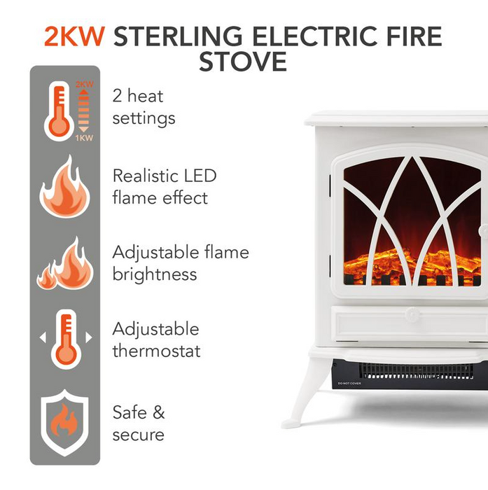Stirling Electric Fire Stove 2KW White