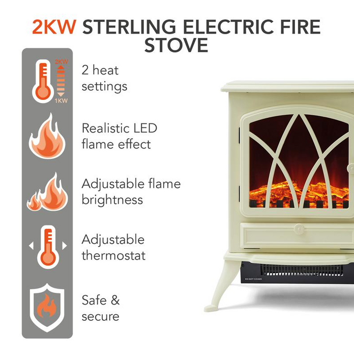Stirling Electric Fire Stove 2KW Cream