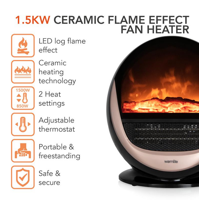 Ceramic Flame Effect Fan Heater Rose Gold 1.5KW