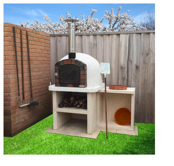 Premier wood burning pizza oven with side table