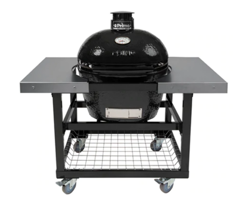 Primo LG300 Oval Ceramic  BBQ Cart Model with Stainless Steel Side Shelves