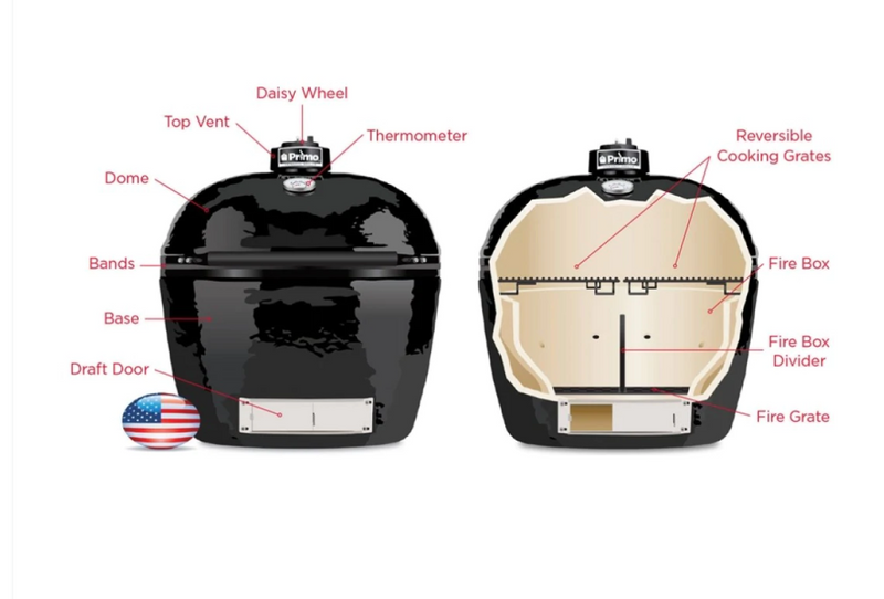 Primo XL400 Oval Ceramic BBQ Cart Model Stainless Steel Side Shelves