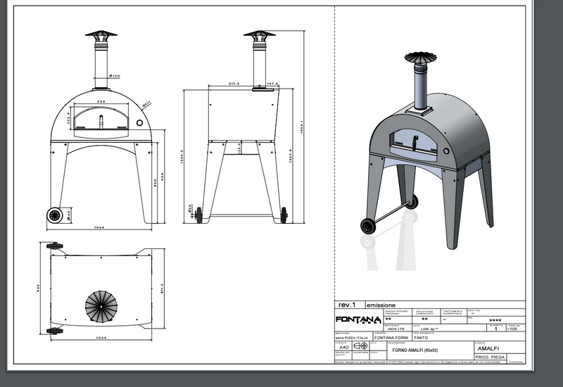 Fontana Amalfi Wood Pizza Oven with Trolley