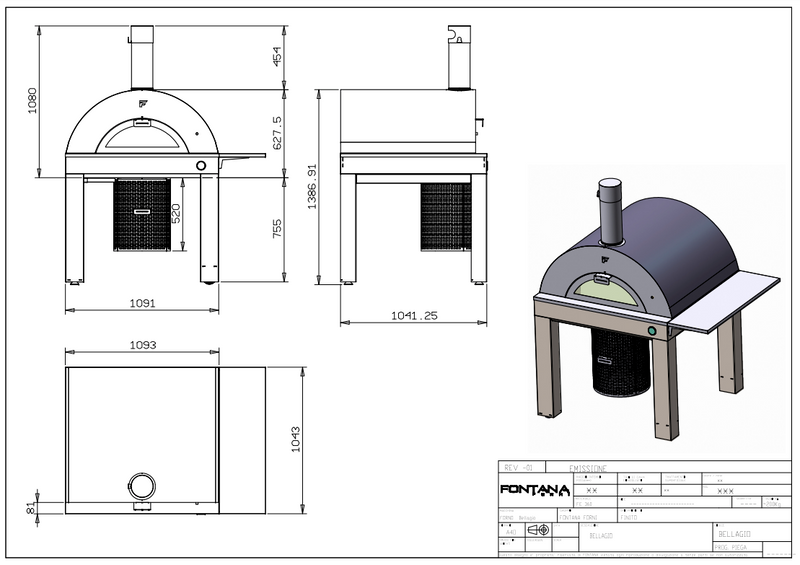 Fontana Bellagio Wood Pizza Oven Including Trolley