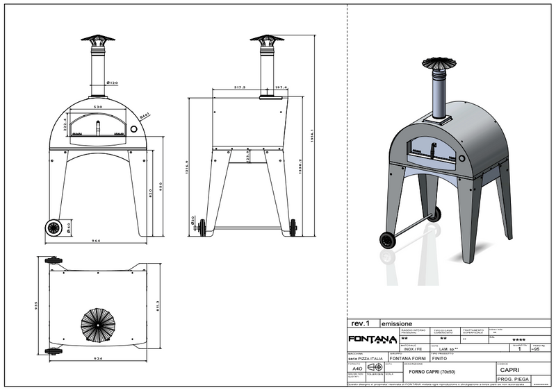 Fontana Capri Wood Pizza Oven with Trolley
