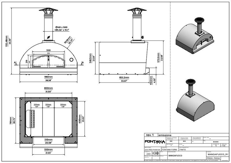 Fontana Mangiafuoco Build In Hybrid Gas and Wood Pizza Oven - Anthracite